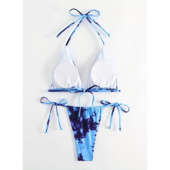 NEW Blue Tie Dye Thong Micro Cheeky String Bikini Size MEDIUM - Picture 3 of 7